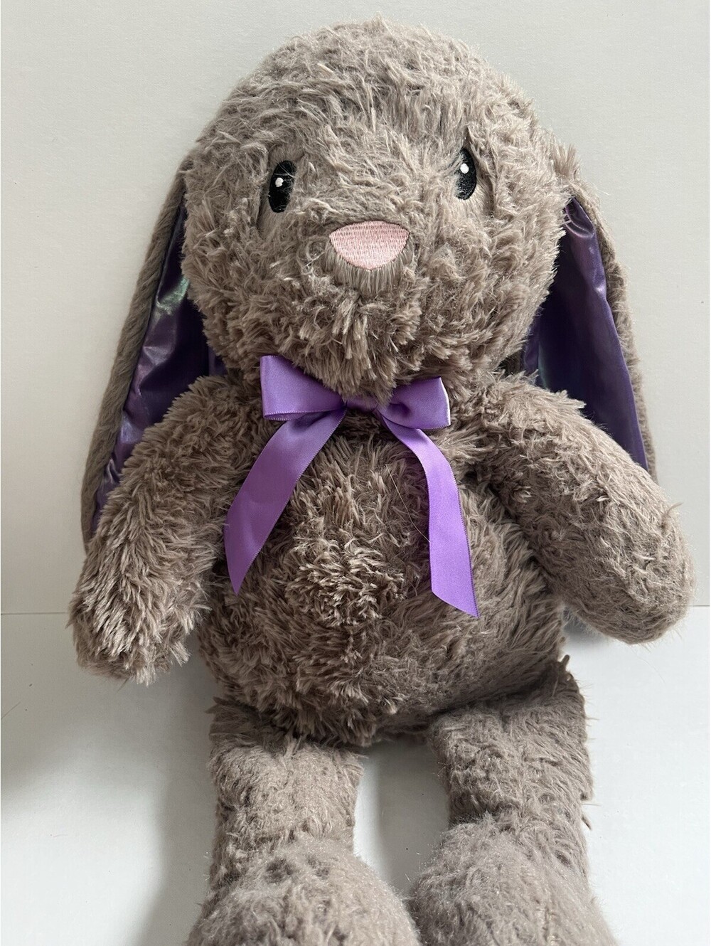 Publix Easter Large 21” Plush Rabbit Bunny Gray Ears Purple Ribbon
